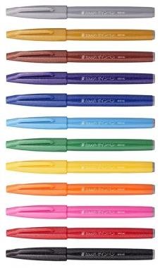 Pentel ecsettoll kalligrafikus hajlékony hegyű Brush Sign Pen 12 db-os - sötétebb színek